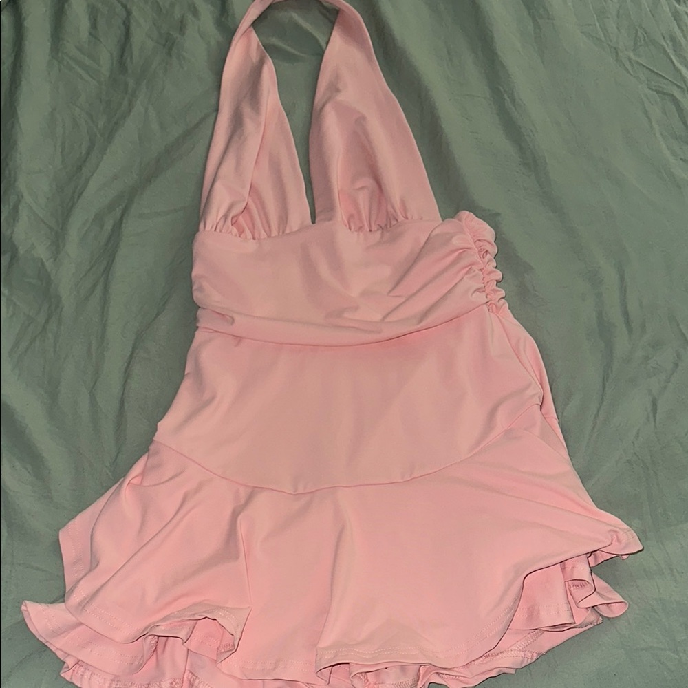 Pink Halter Kids Swim Dress